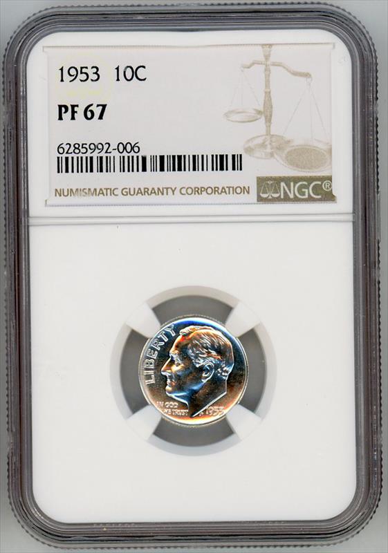 1953 Roosevelt Dime 10c NGC PF 67