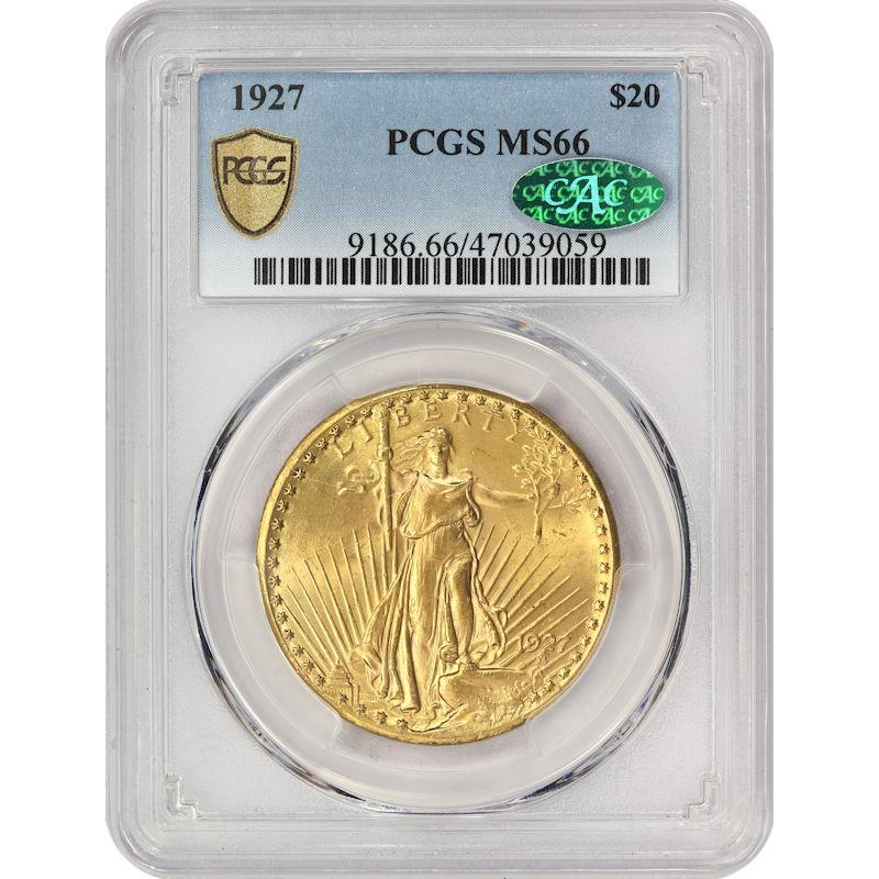 1927 St. Gaudens $20 Gold Piece, PCGS MS-66 CAC - Original Color