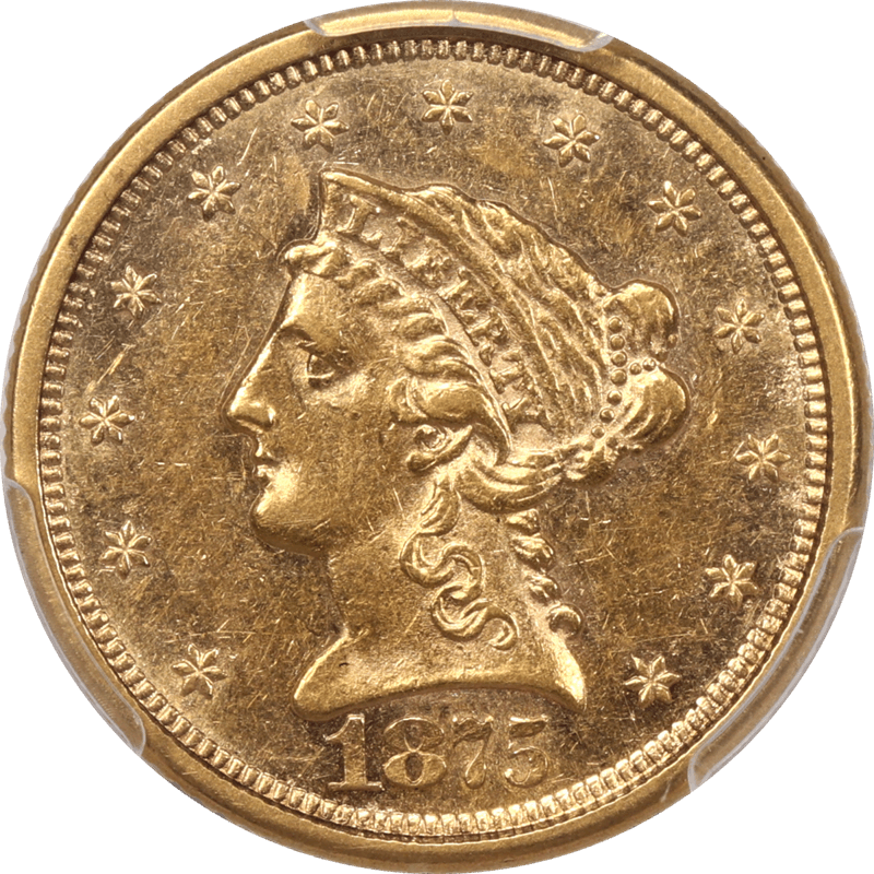 1875-S Liberty $2 1/2 Gold Quarter Eagle PCGS AU55 - Lustrous, Low Mintage!