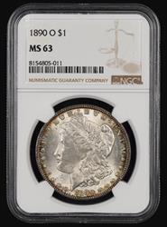 1890 O $1 NGC MS63 MS63