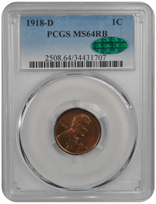 1918-D Lincoln PCGS CAC RB 64
