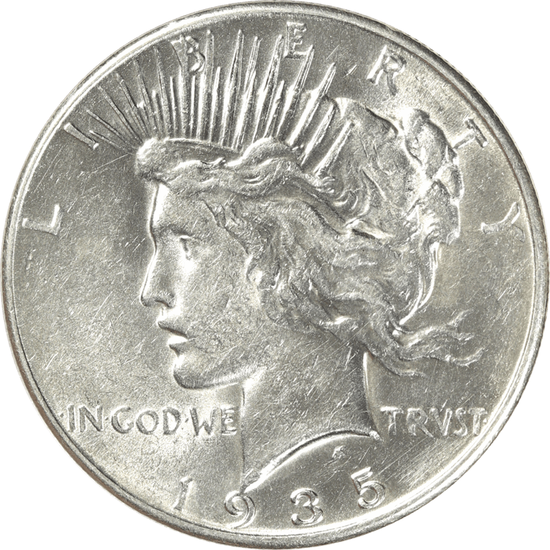 1935 Peace Silver Dollar $1, Uncirculated - Cleaned