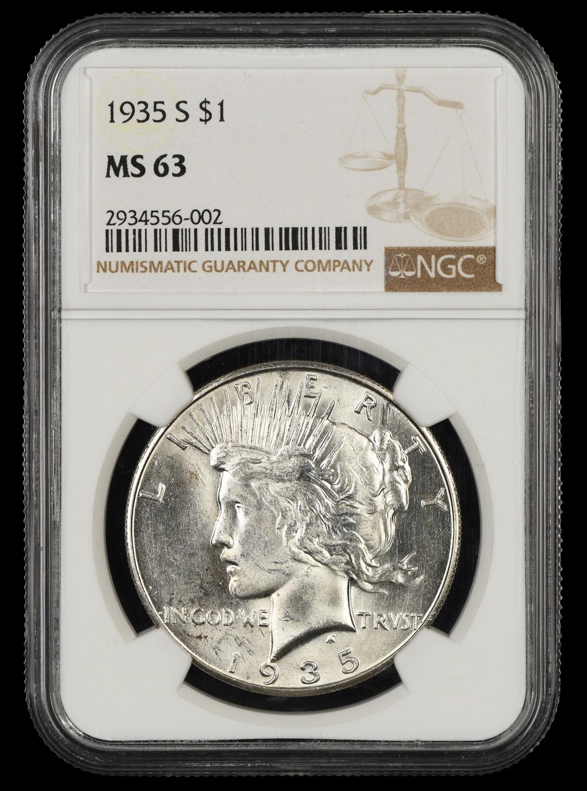 1935 S $1 NGC MS 63
