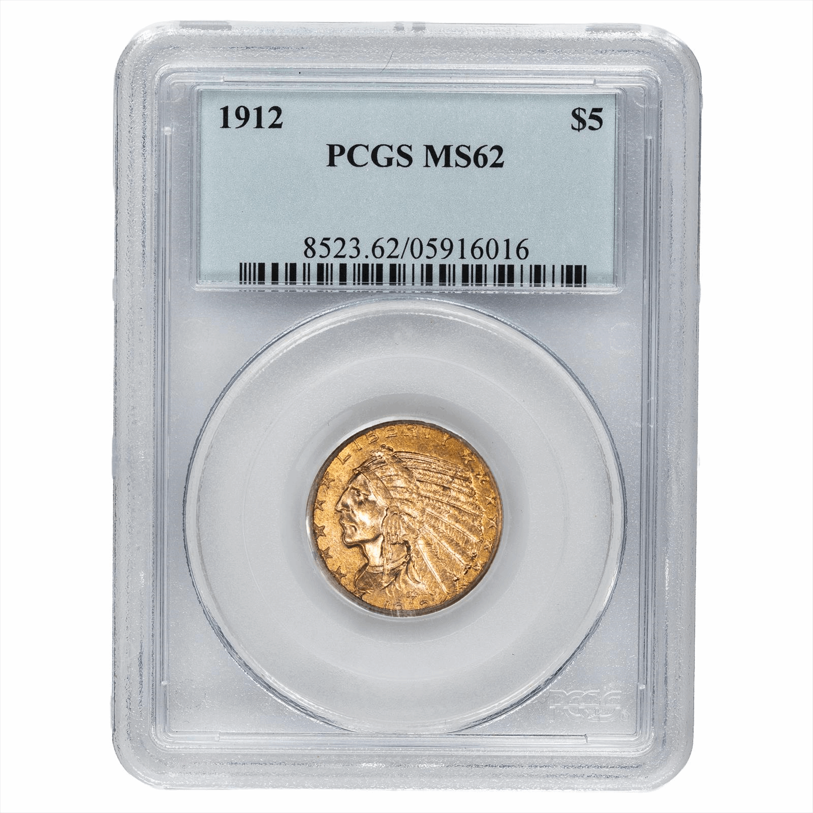 1912 Indian Head Gold Half Eagle $5 PCGS MS 62