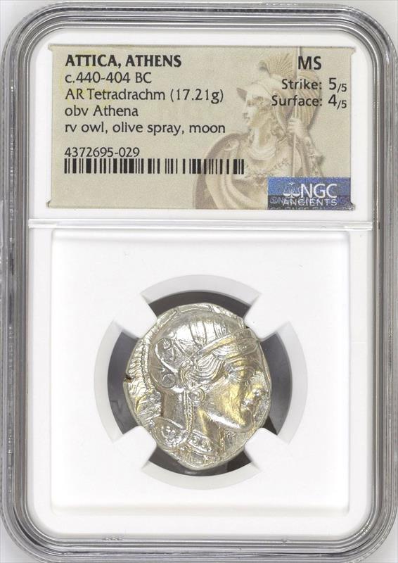 440-404 B.C. Athenian Owl Silver Tetradrachm NGC MS 