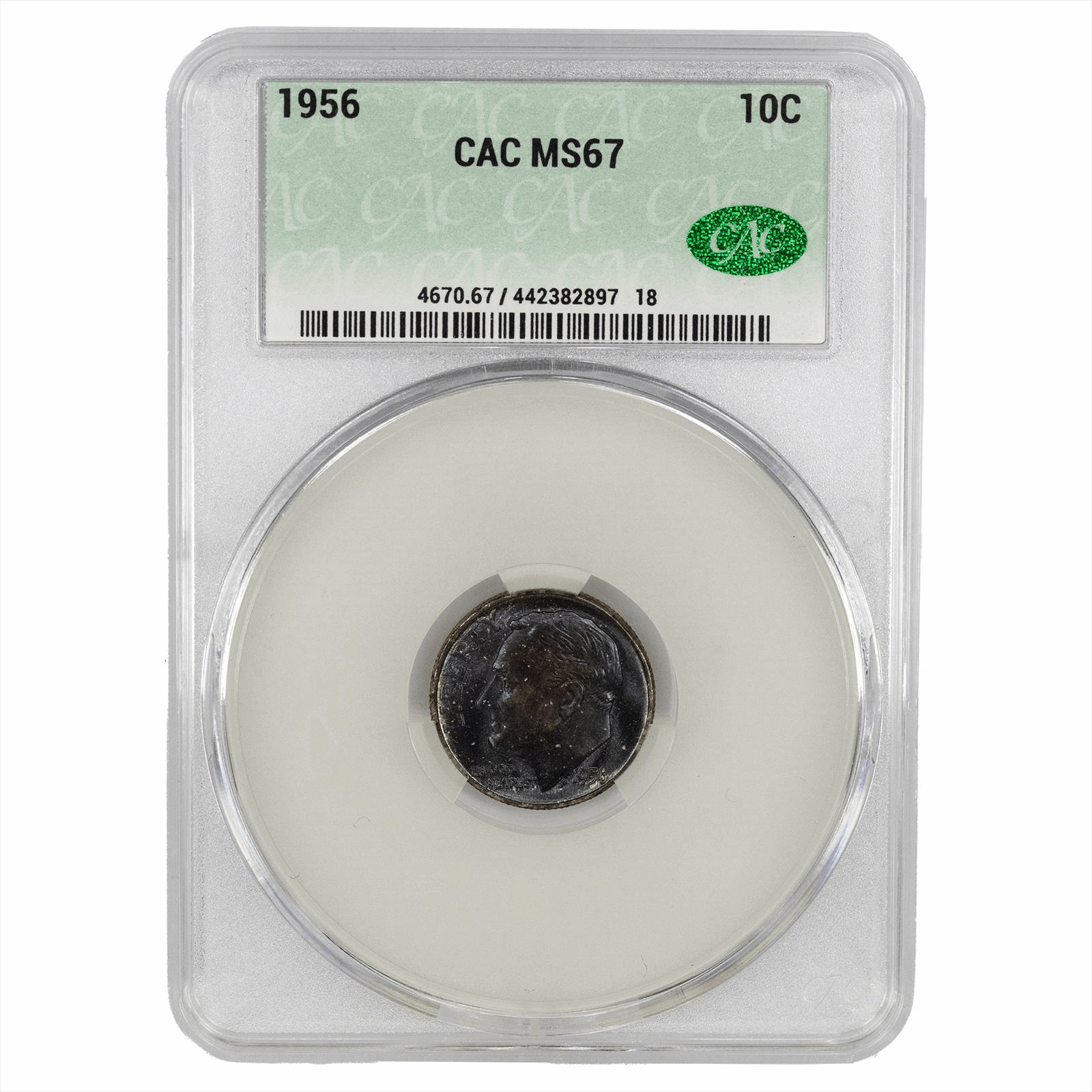 1956 Roosevelt Dime 10C CACG MS 67 CAC