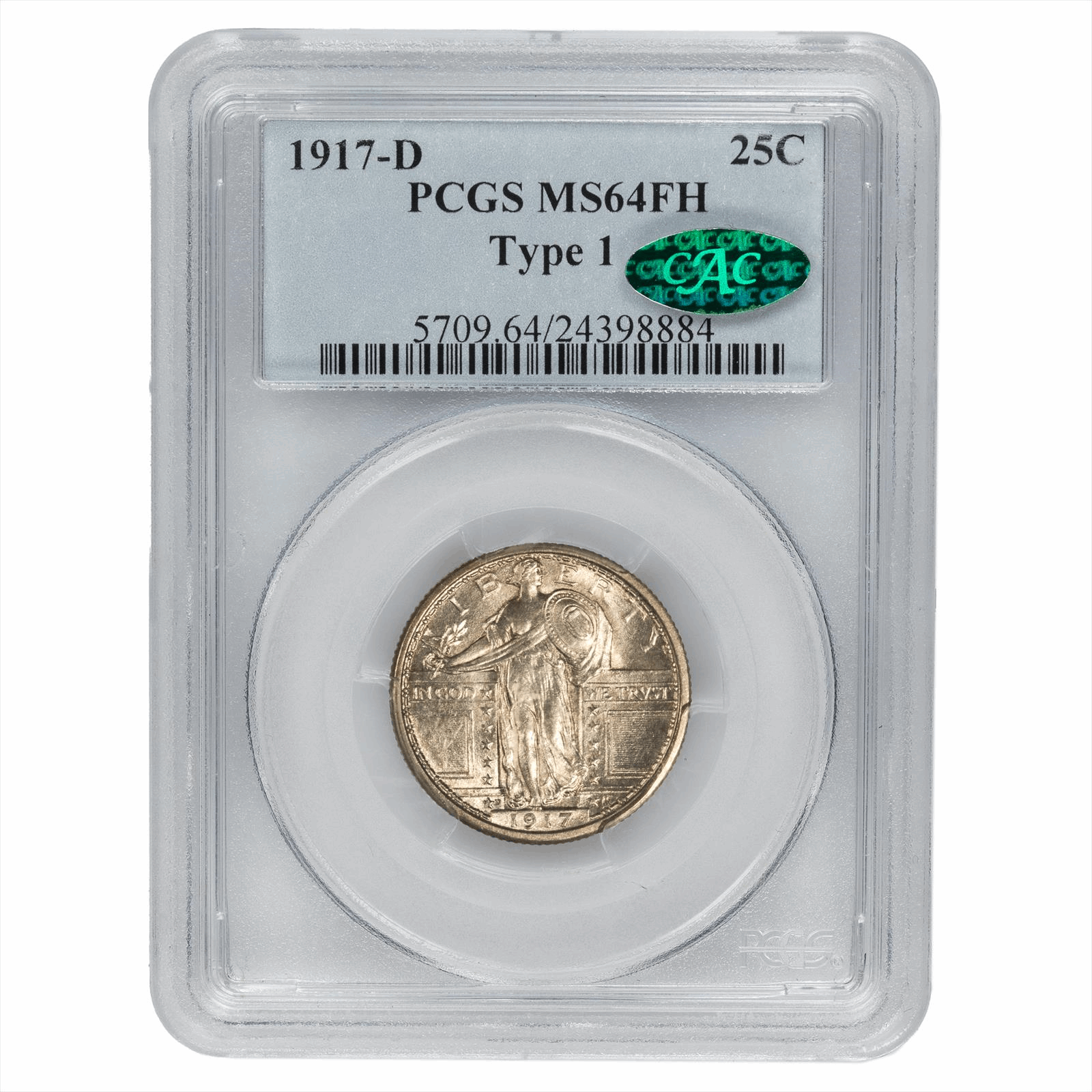1917-D Type 1 Standing Liberty Quarter 25C PCGS MS 64 FH CAC