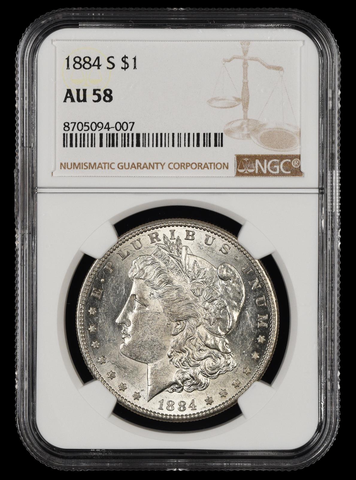 1884 S $1 NGC AU-58