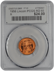 1956 Lincoln PCGS RD 65