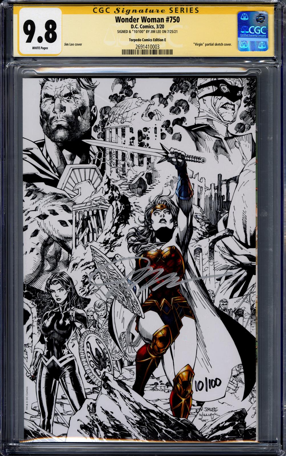 Wonder Woman #750 CGC Signature Series 9.8 (D.C., 2020) Signed by Jim Lee (Torpedo Comics Edition E) 