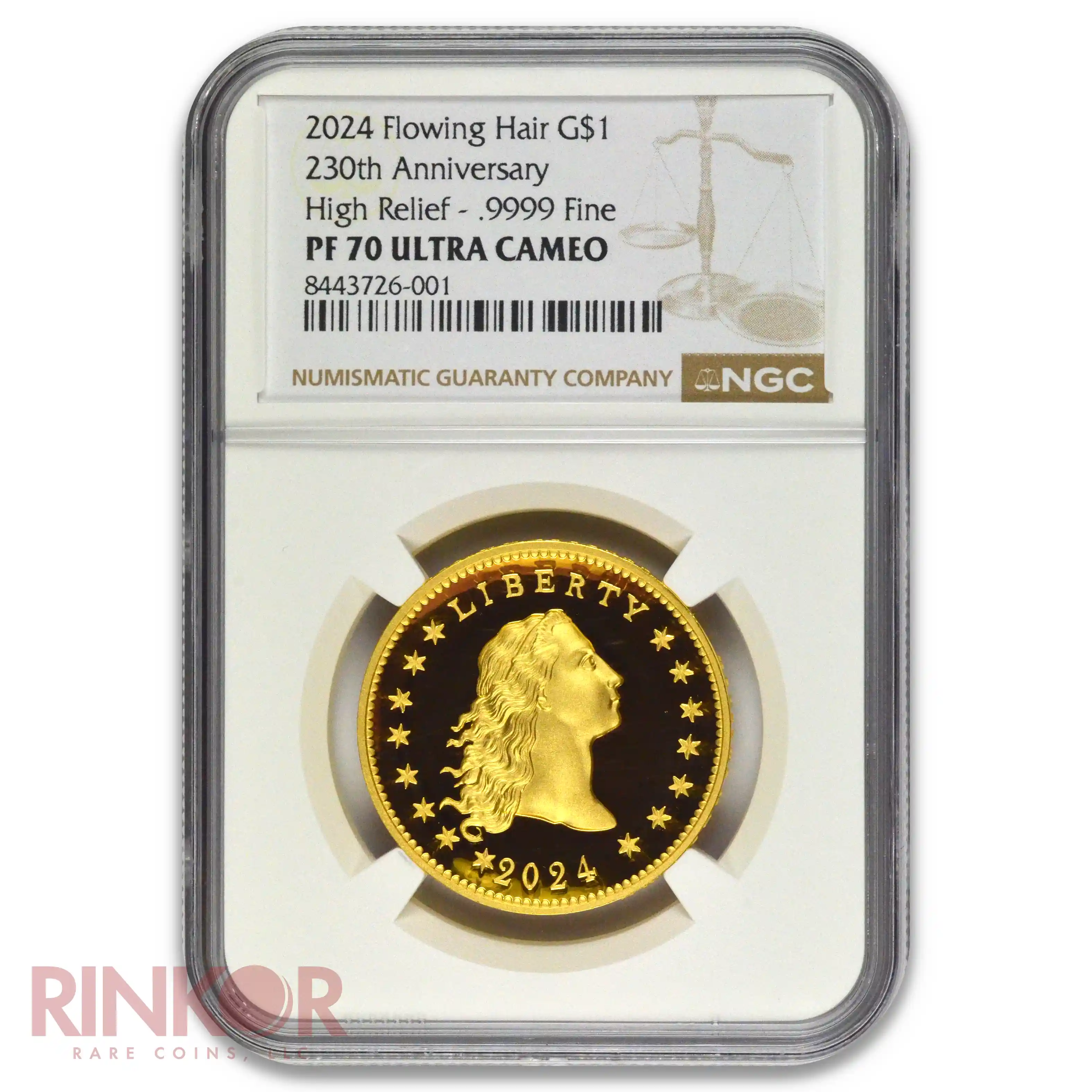 2024 1oz Flowing Hair 230th Anniversary Gold High Relief NGC PF 70