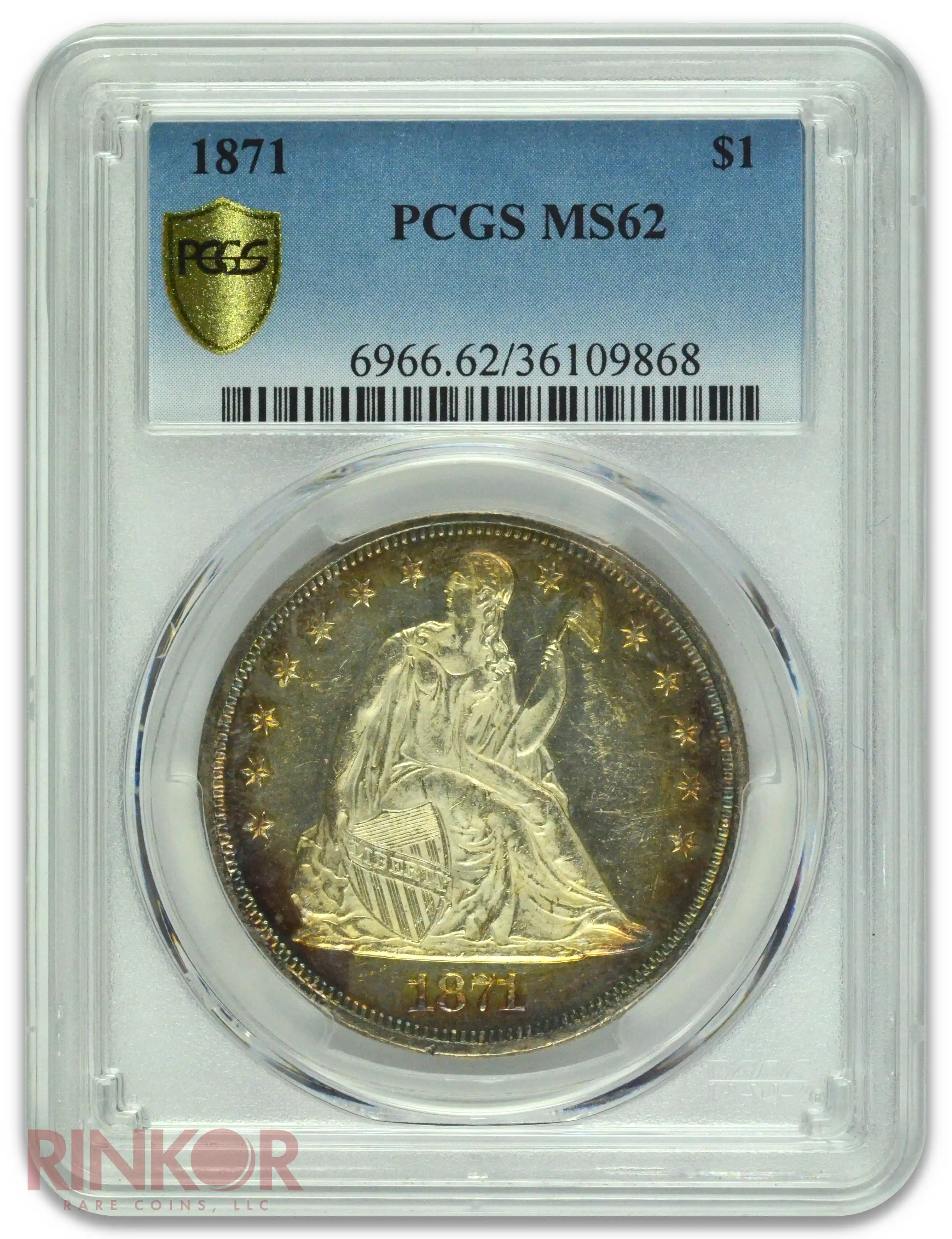 1871 $1 Seated Dollar PCGS MS 62