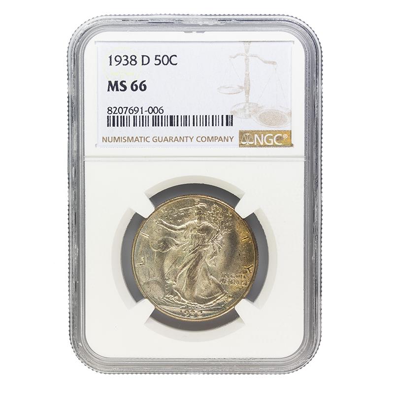 1938 D Walking Liberty Half Dollar, 50C NGC MS 66 