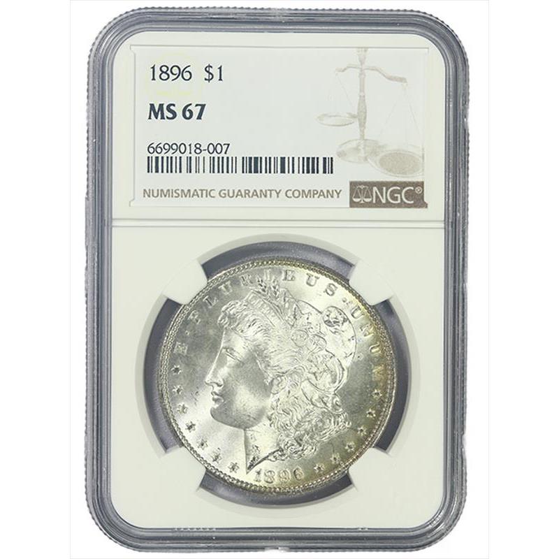 1896 $1 Morgan Silver Dollar - NGC MS67 - Slight Rim Toning - Well-Struck