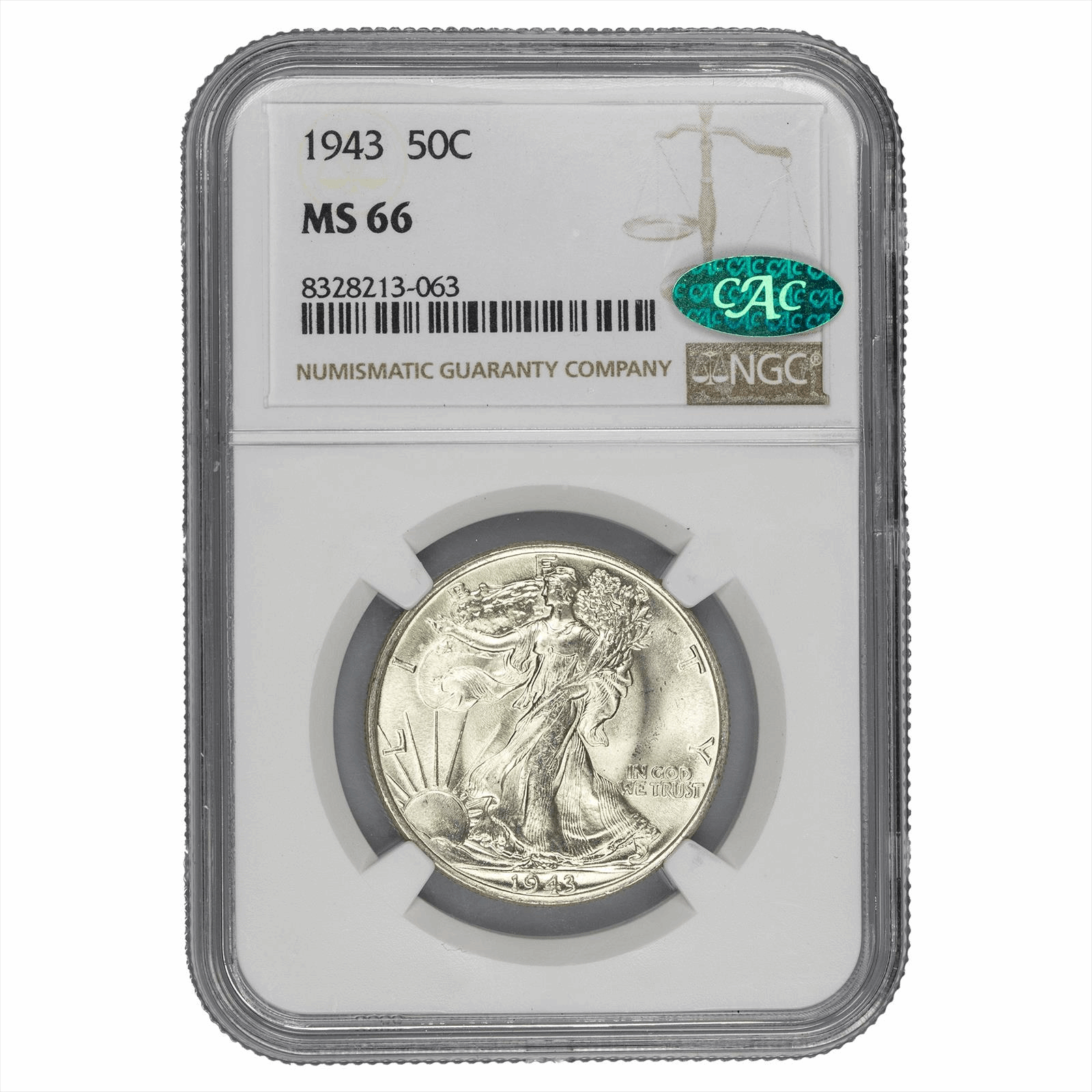 1943 Walking Liberty Half Dollar 50C NGC MS 66 CAC