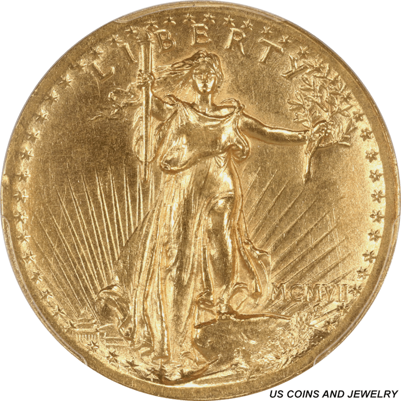 1907 High Relief-Wire Edge St. Gaudens $20 PCGS About Uncirculated 55 