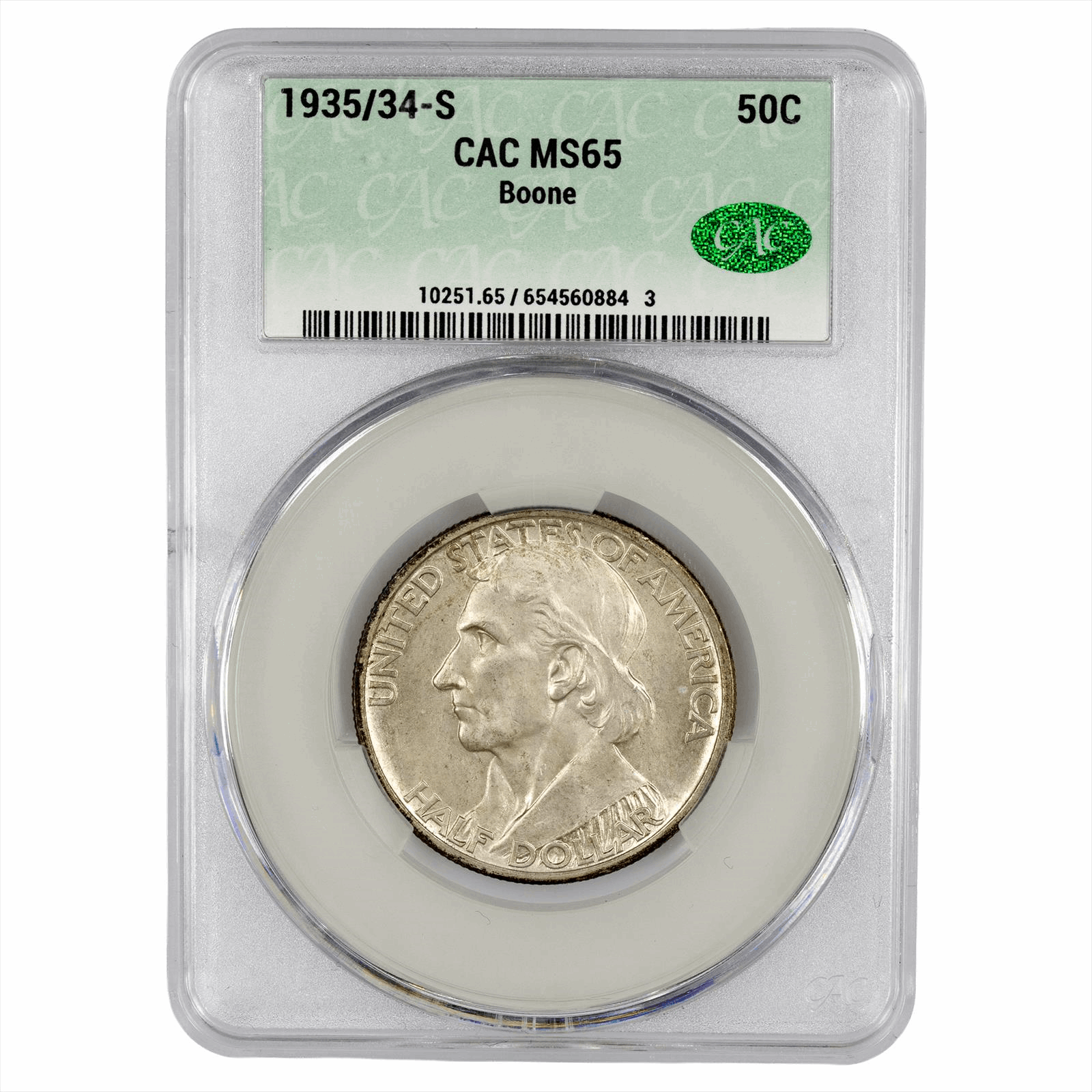 1935/34-S Boone Commemorative Half Dollar 50C CAC MS 65 CAC