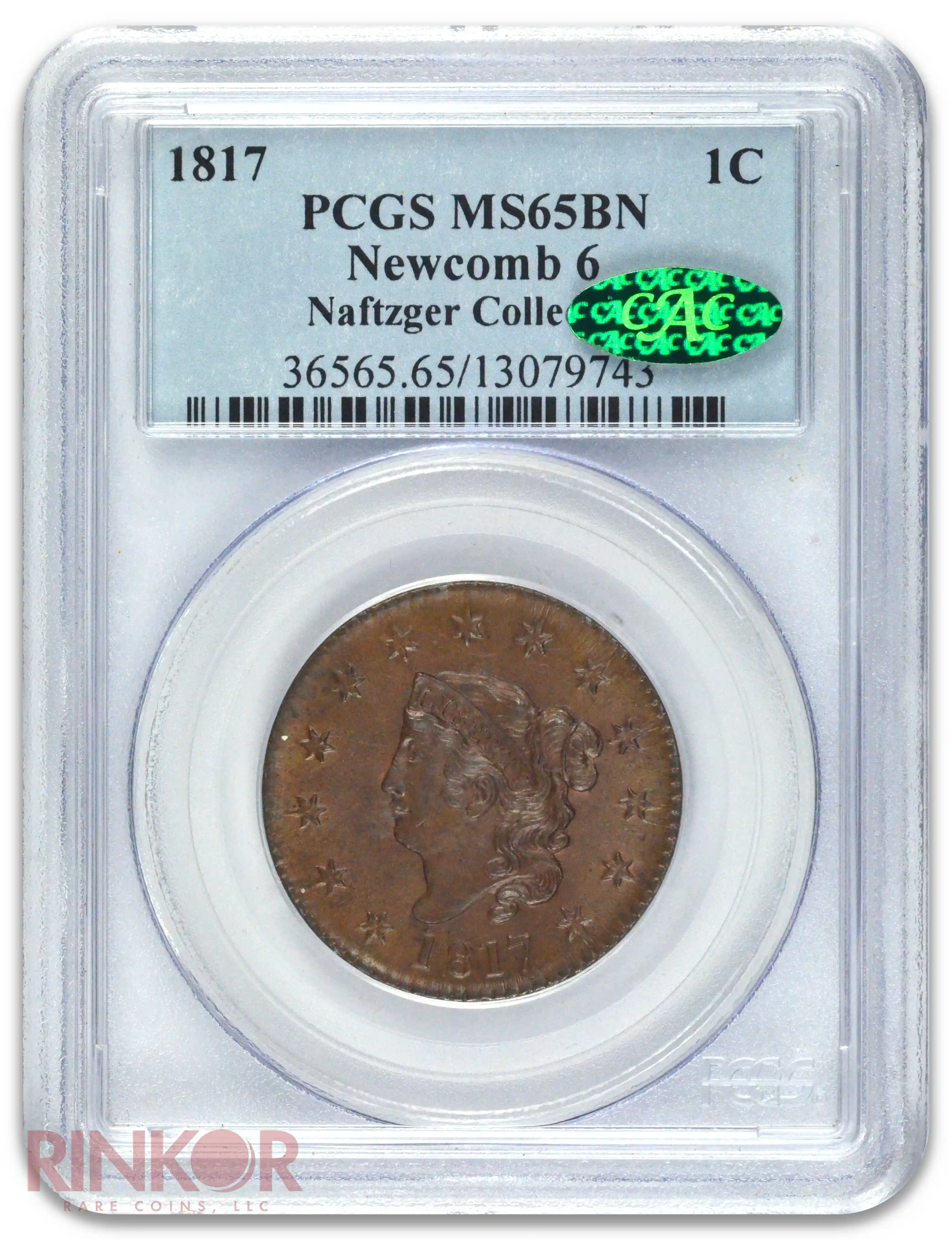 1817 Newcomb 6 Coronet Head Large Cent PCGS MS 65 BN CAC