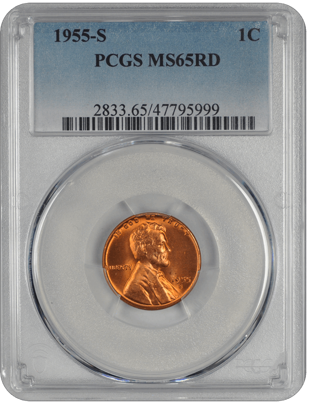 1955-S Lincoln PCGS RD 65