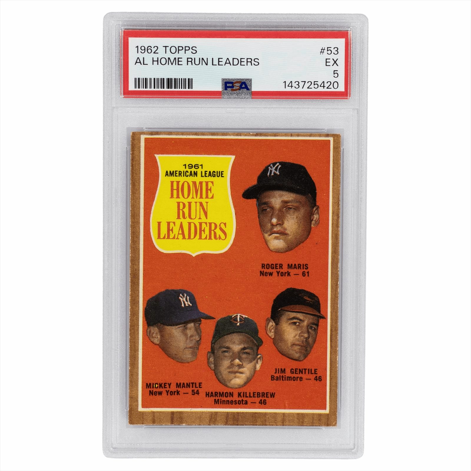 1962 Topps AL Home Run Leaders #52 PSA EX 5