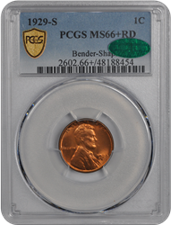 1929-S Lincoln PCGS (CAC) RD 66+ 