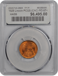 1928 Lincoln PCGS (CAC) RD 67+