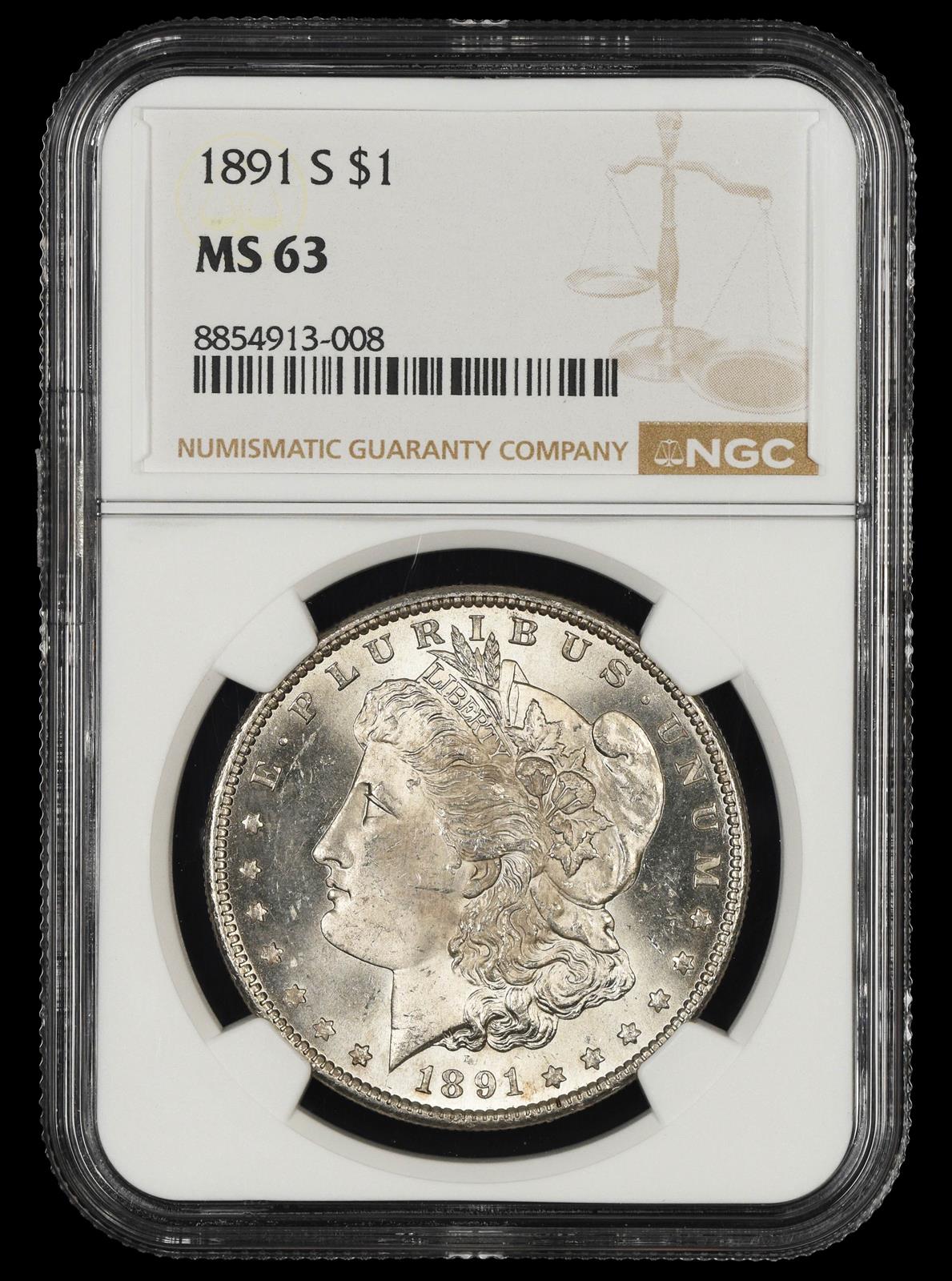 1891 S $1 NGC MS63
