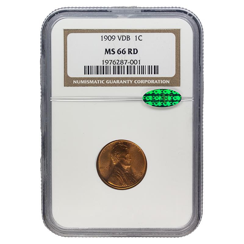 1909 VDB Lincoln Wheat Cent, 1C NGC MS 66 RD CAC Certified 