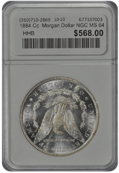 1884 Cc  Morgan Dollar NGC MS 64