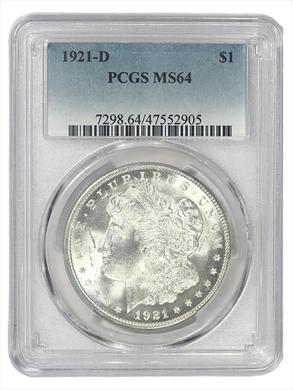 1921-D $1 Morgan Silver Dollar - PCGS MS64 - Well-Struck! White! Great Luster!