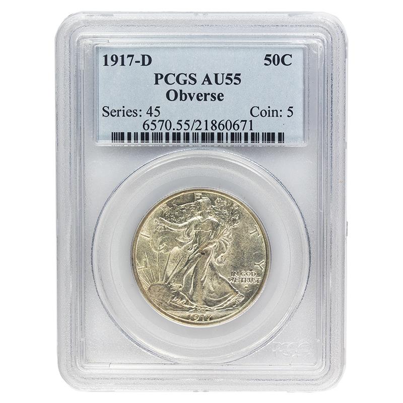 1917-D Obverse Walking Liberty Half Dollar, 50C PCGS AU 55 