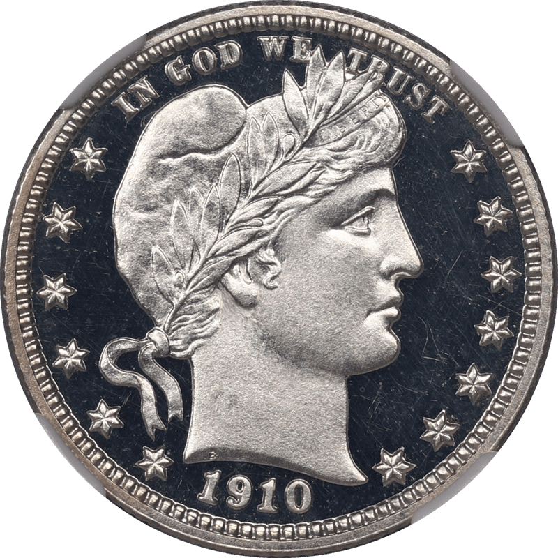 1910 Barber Quarter 25c, NGC PF 64 Cameo - Nice White Coin