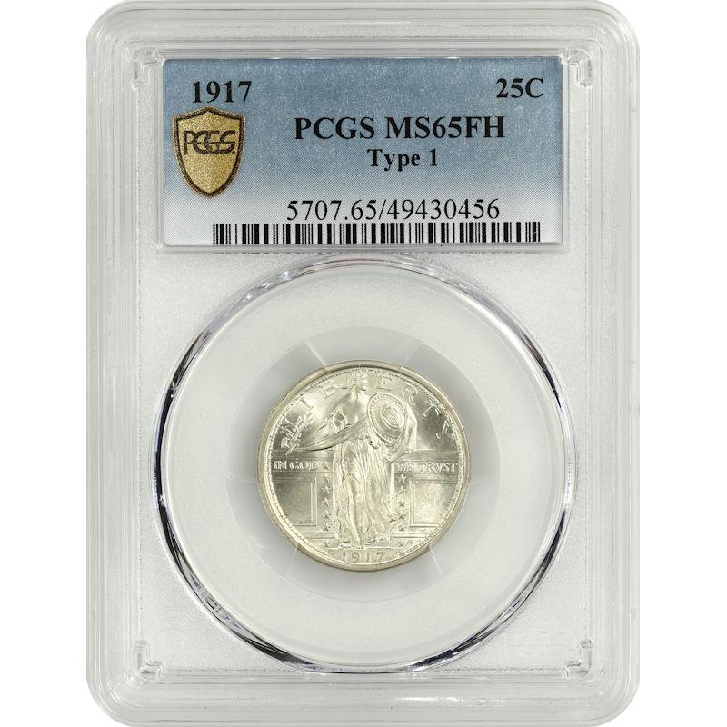 1917  T1 Standing Liberty Quarter 25c PCGS MS65FH Rolling Frosty White Luster