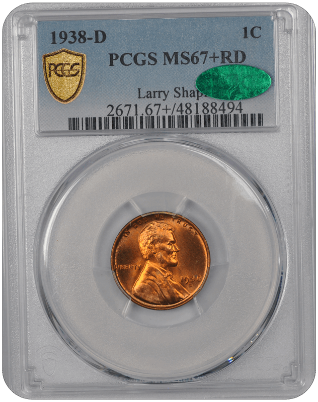 1938-D Lincoln PCGS (CAC) RD 67+ 
