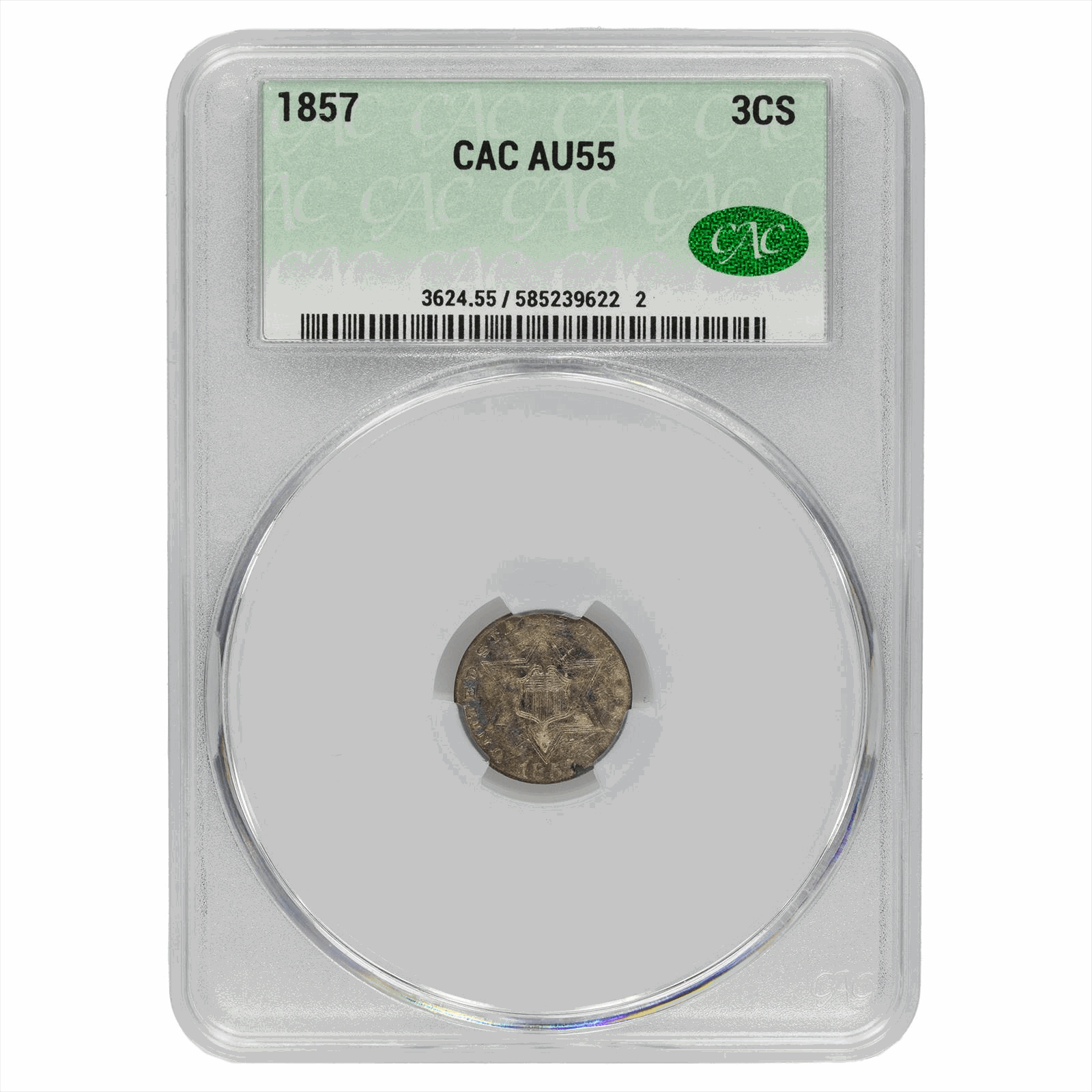 1857 Three Cent 3CS CACG  AU 55 CAC