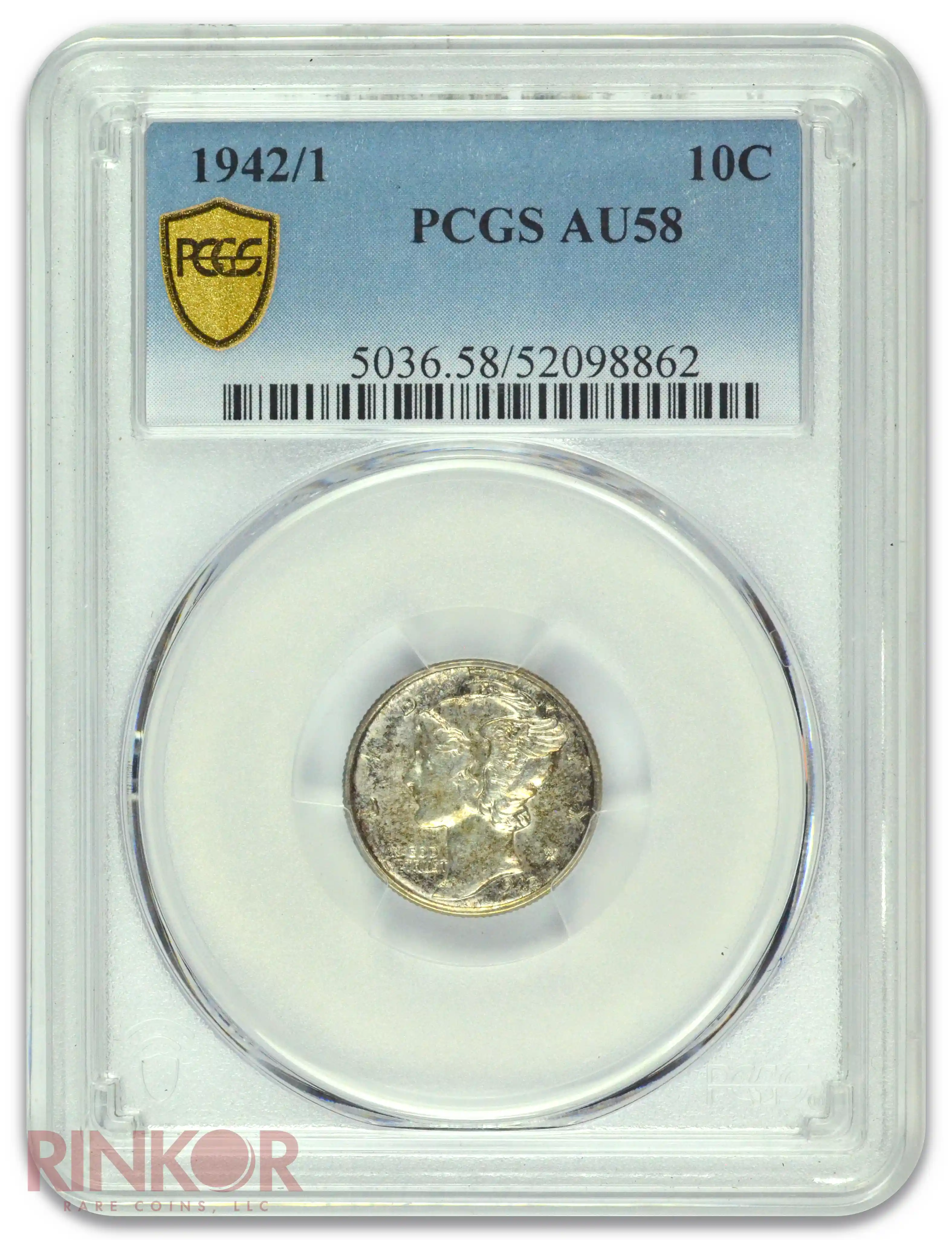 1942/1 Mercury Dime PCGS AU-58
