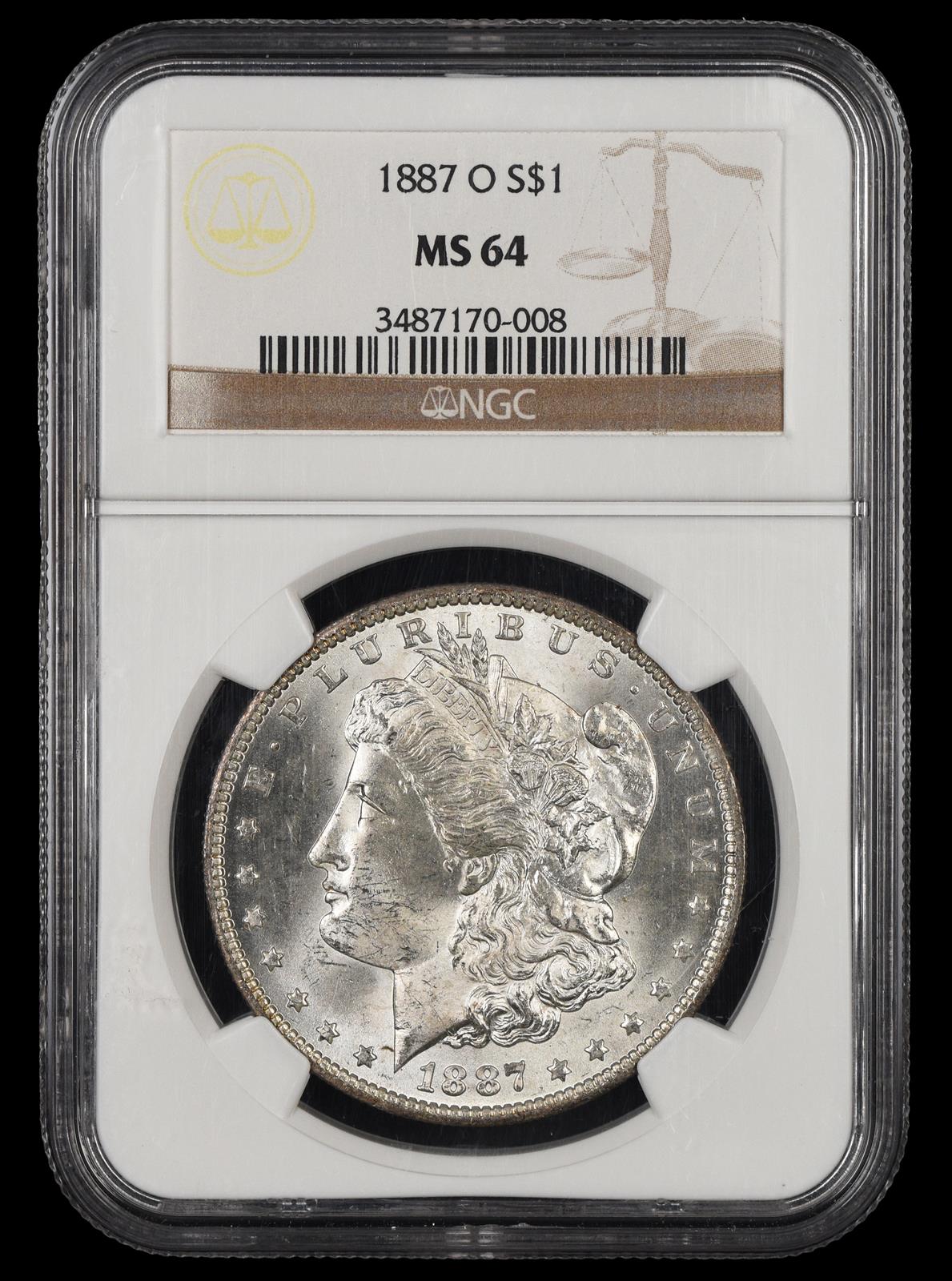 1887 O $1 NGC MS 64