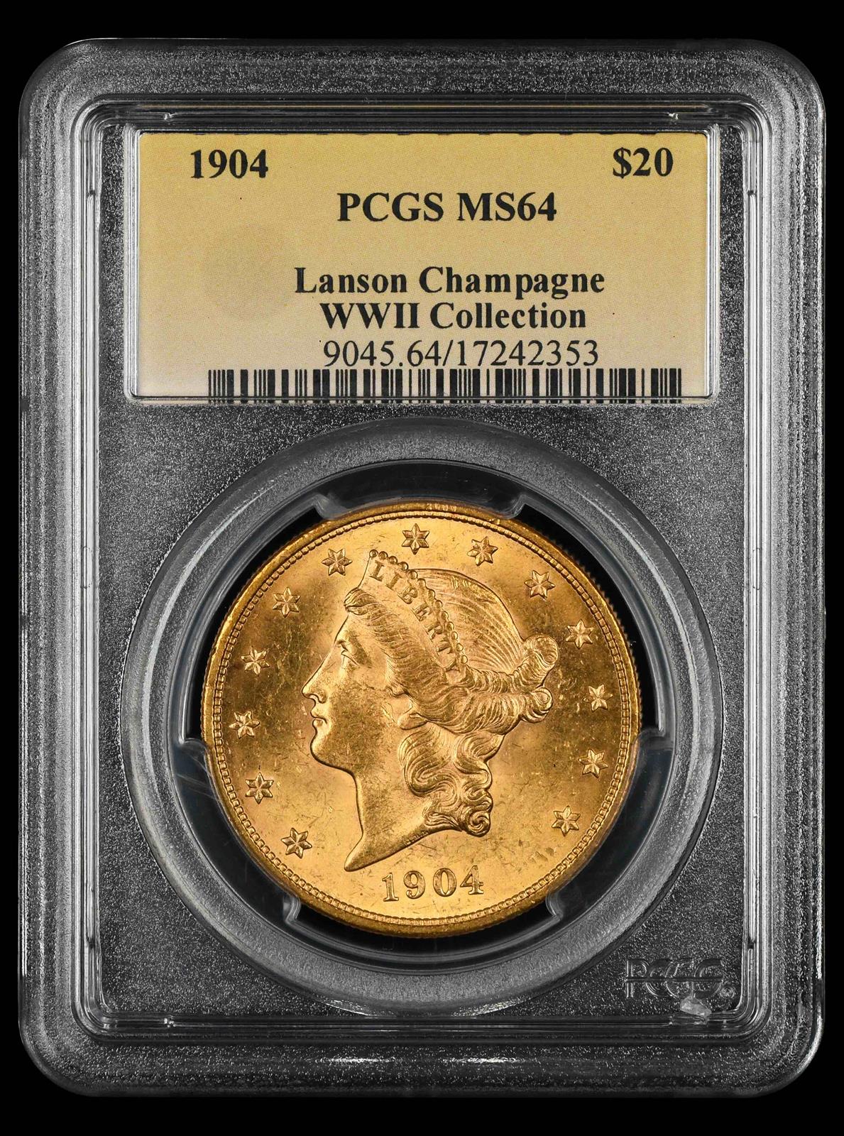 1904 $20 Gold PCGS MS64 Lanson Champagne WWII Collection MS 64