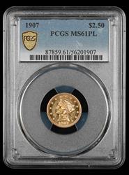 1907 $2.5 Gold PCGS MS61PL