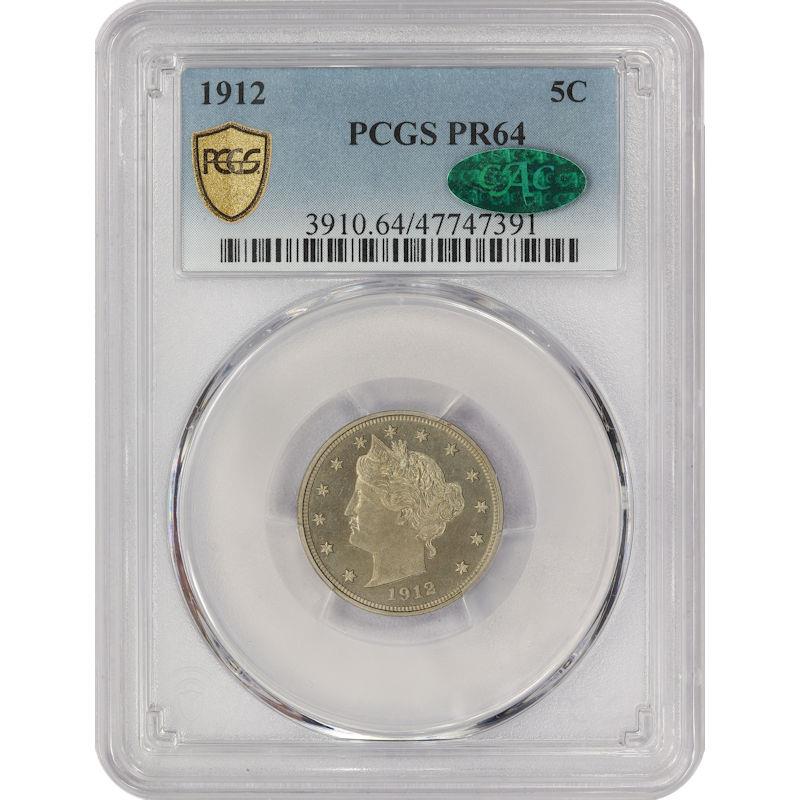 1912Liberty or V-Nickel 5c, PCGS PR-64 CAC - Nice Original Coin