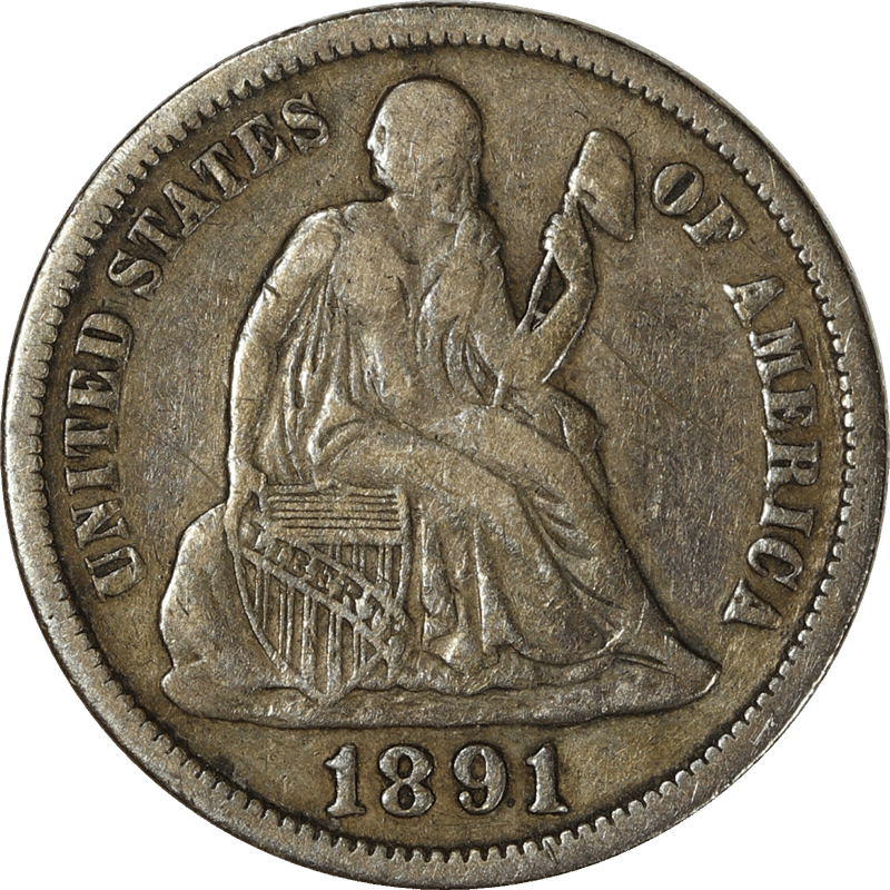 1891 Liberty Seated Dime 10c, Raw Ungraded Coin