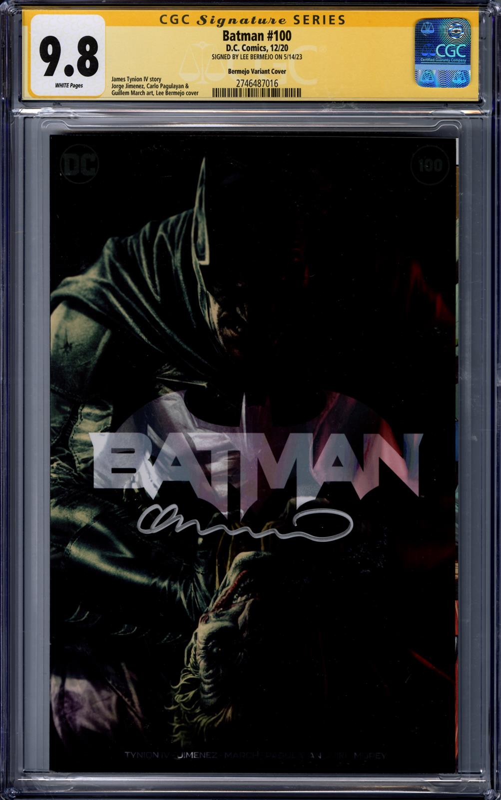 Batman #100 CGC Signature Series 9.8 (D.C., 2020) Signed by Lee Bermejo 