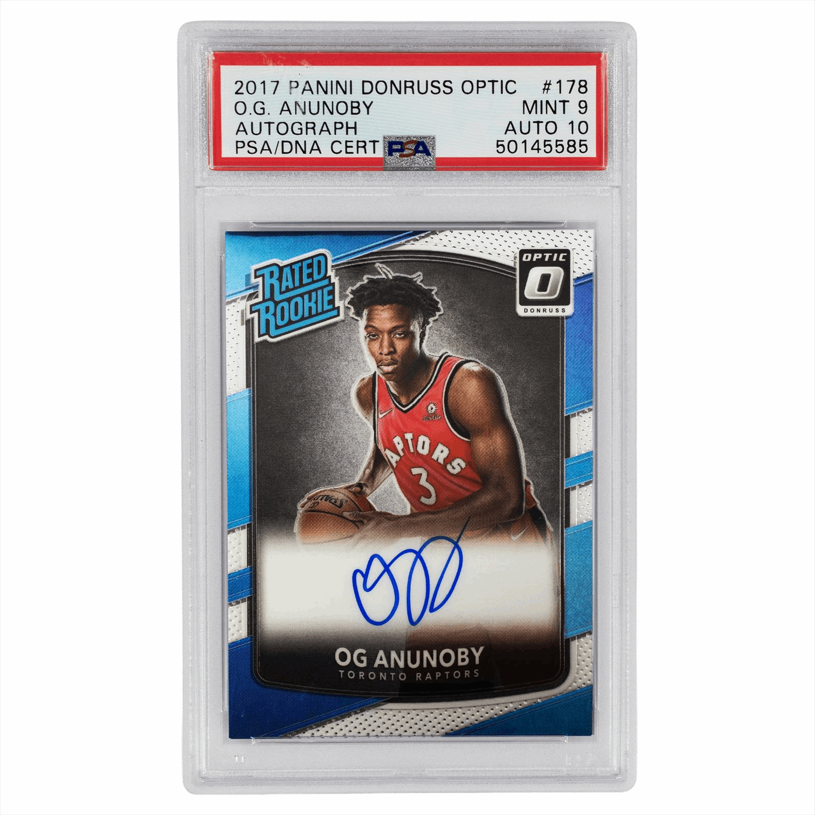 2017 Panini Donruss Optic OG Anunoby Autograph #178 PSA/DNA MINT 9 AUTO 10
