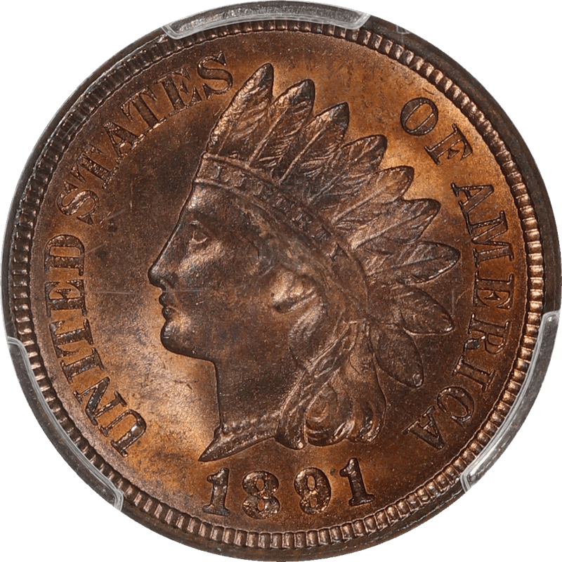 1891 Indian Cent 1c PCGS MS64 Red Brown
