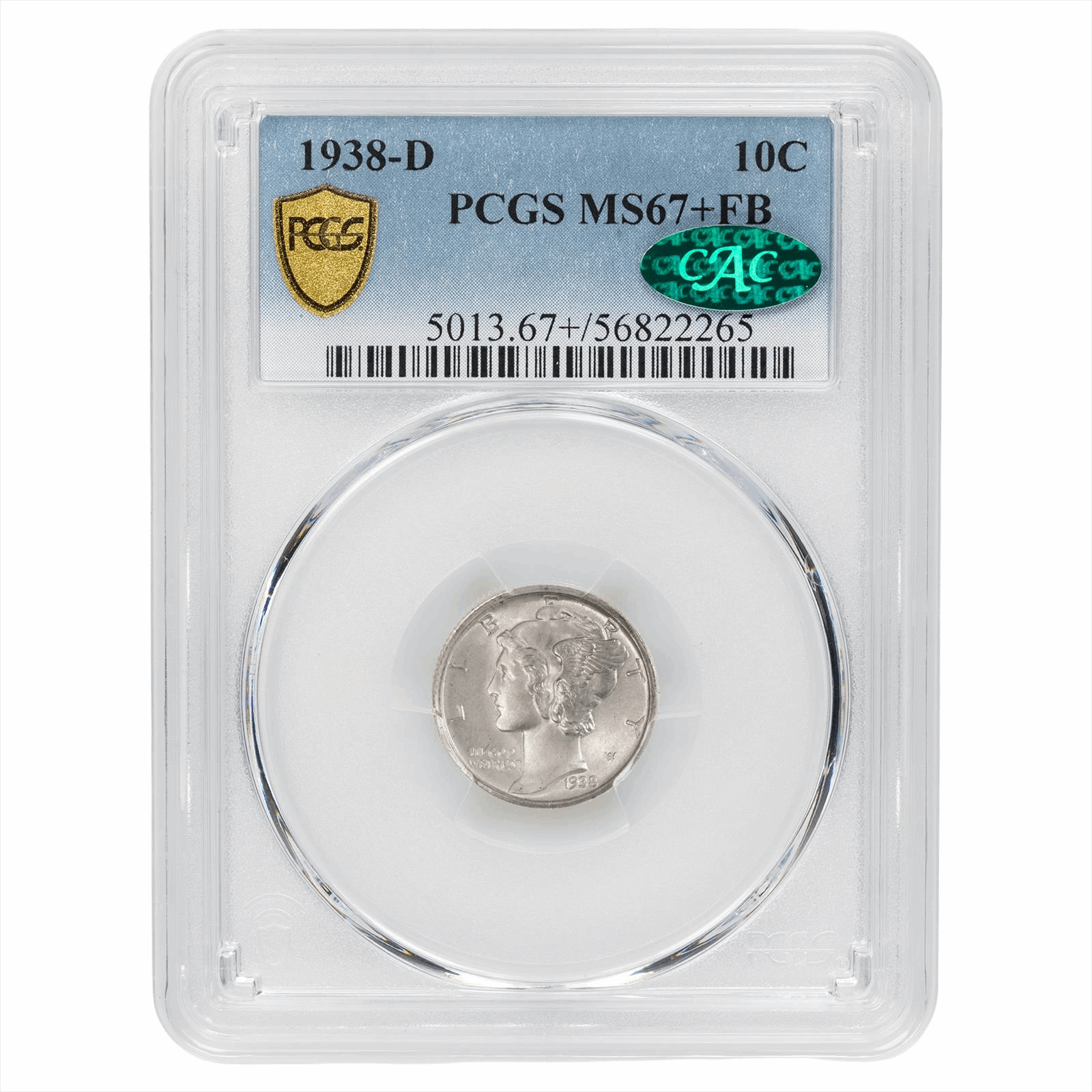 1938-D Mercury Dime 10C PCGS MS 67+ FB CAC
