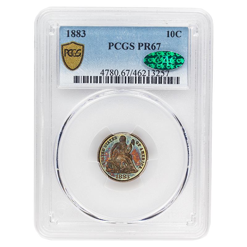 1883 Seated Liberty Dime, 10C PCGS PR 67  CAC - Lovely Toned Coin