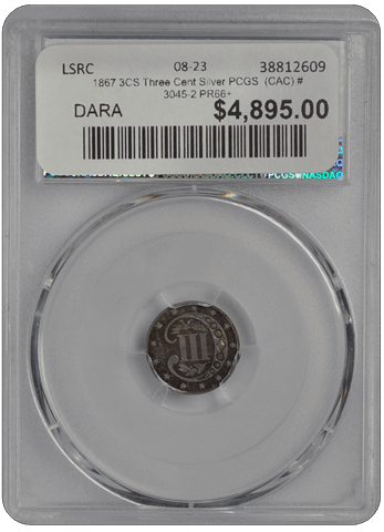 1867 3CS Three Cent Silver PCGS  (CAC) #3045-2