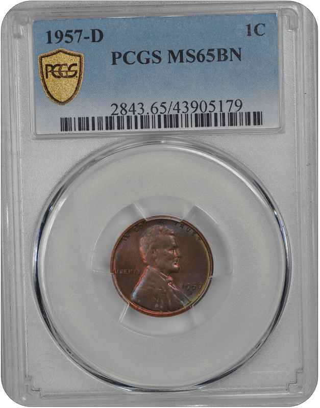 1957-D 1C Lincoln Cent - Type 1 Wheat Reverse PCGS BN#3439-2 MS65