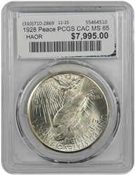 1928 Peace PCGS CAC MS 65