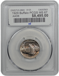 1929 Buffalo PCGS MS 67